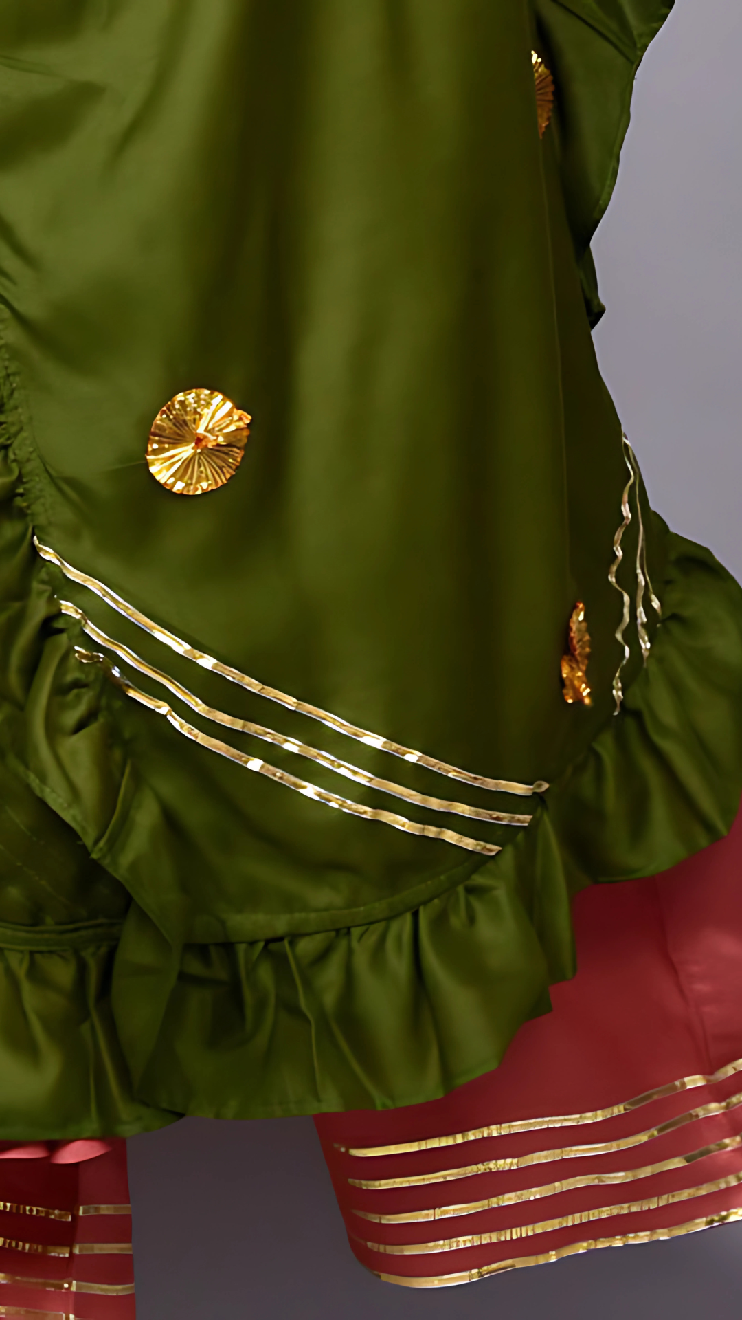 Zubaida Peach And Olive Frillsuit With Dupatta Set (Set of 3)