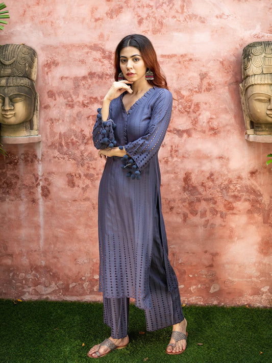 Nysa grey chikankari kurta set