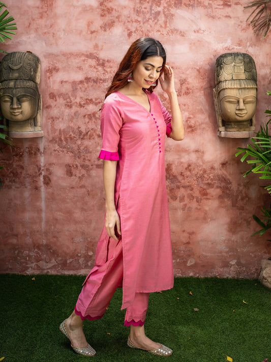 Pink double shade kurta and palazzo set