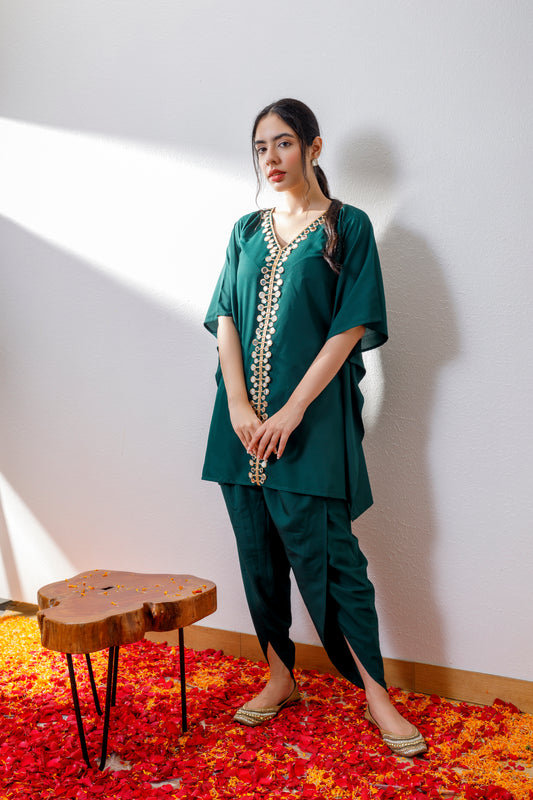 Kamya green kaftan and dhoti set