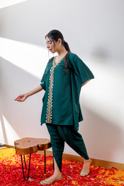 Kamya green kaftan and dhoti set