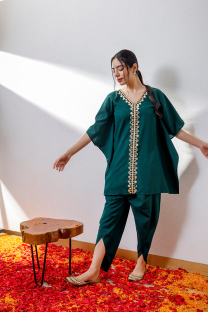 Kamya green kaftan and dhoti set