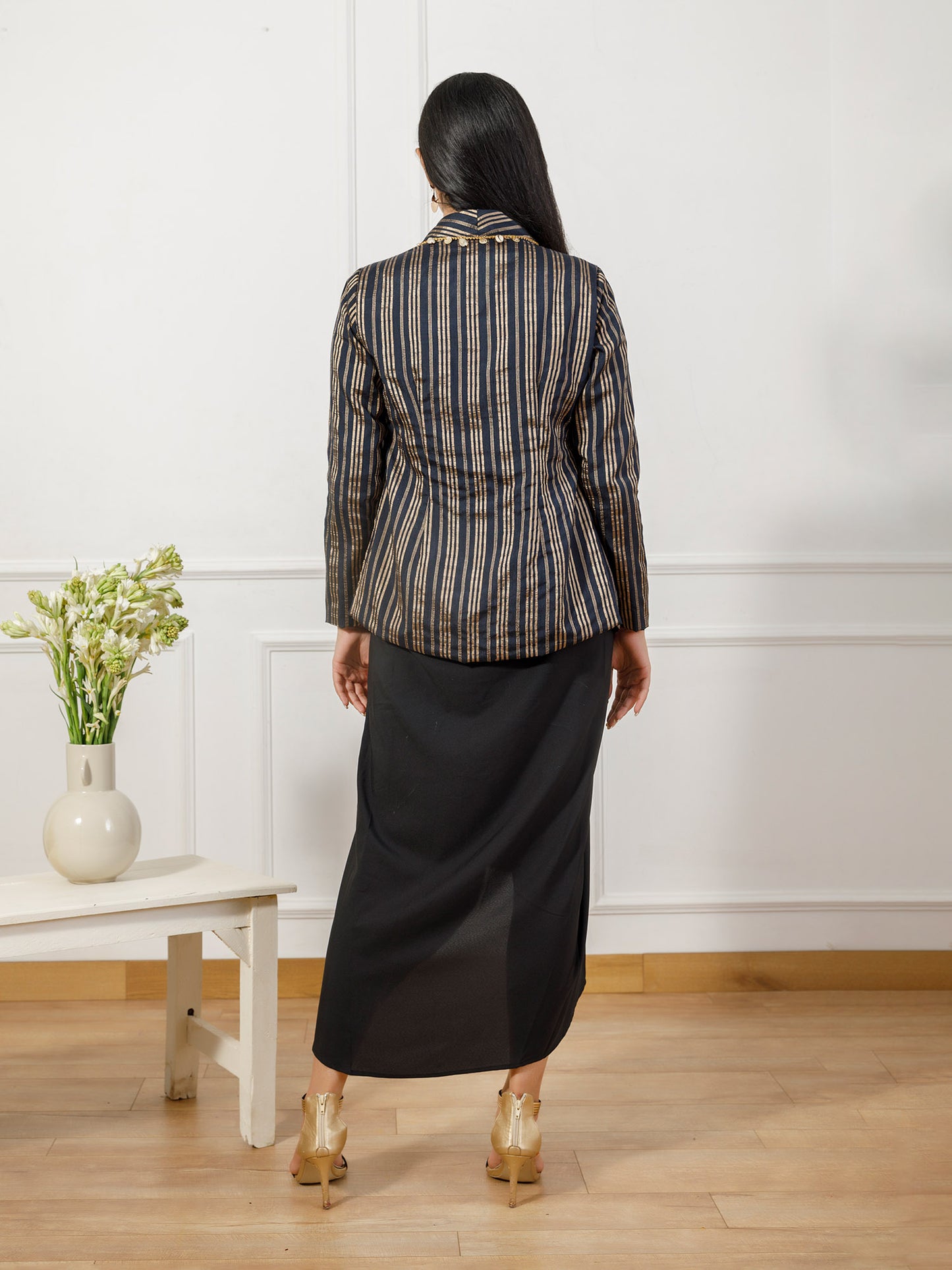 Leela black brocade coat