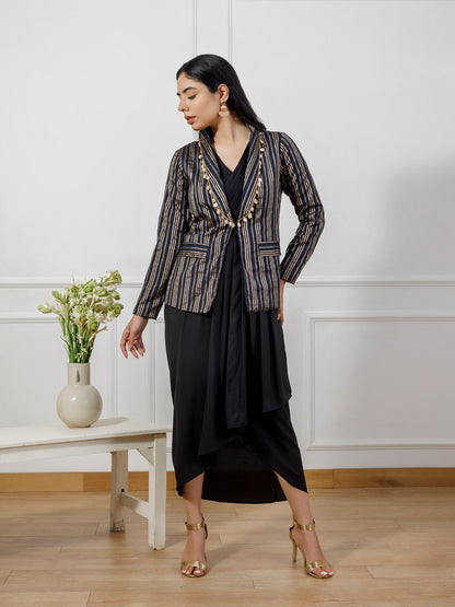Leela black brocade coat