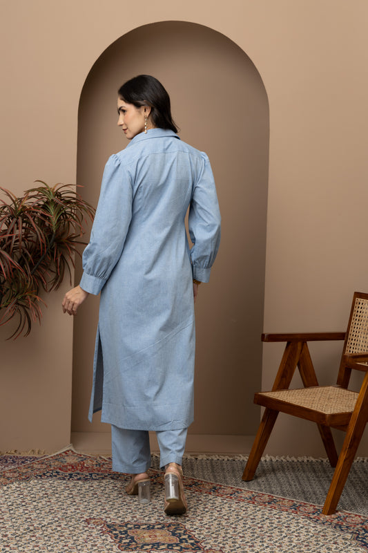 Light Blue Denim Tie-Up Coord Set (Set of 2)