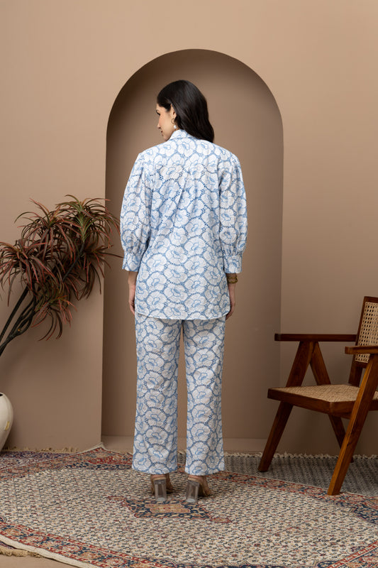 Leena Blue Schiffli Embroidered Coord Set (Set of 2)