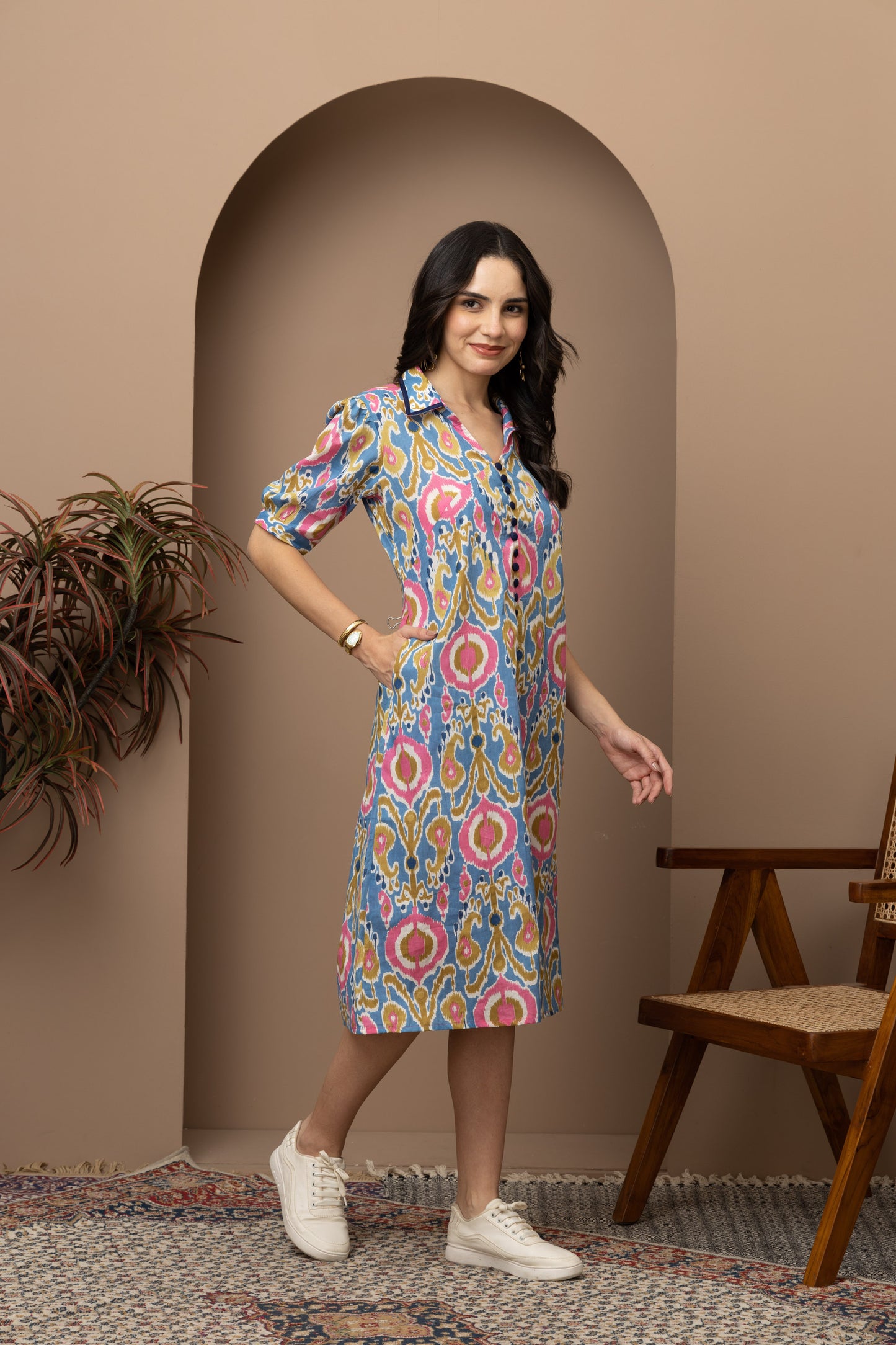 Tiya Ikkat Printed Midi Dress
