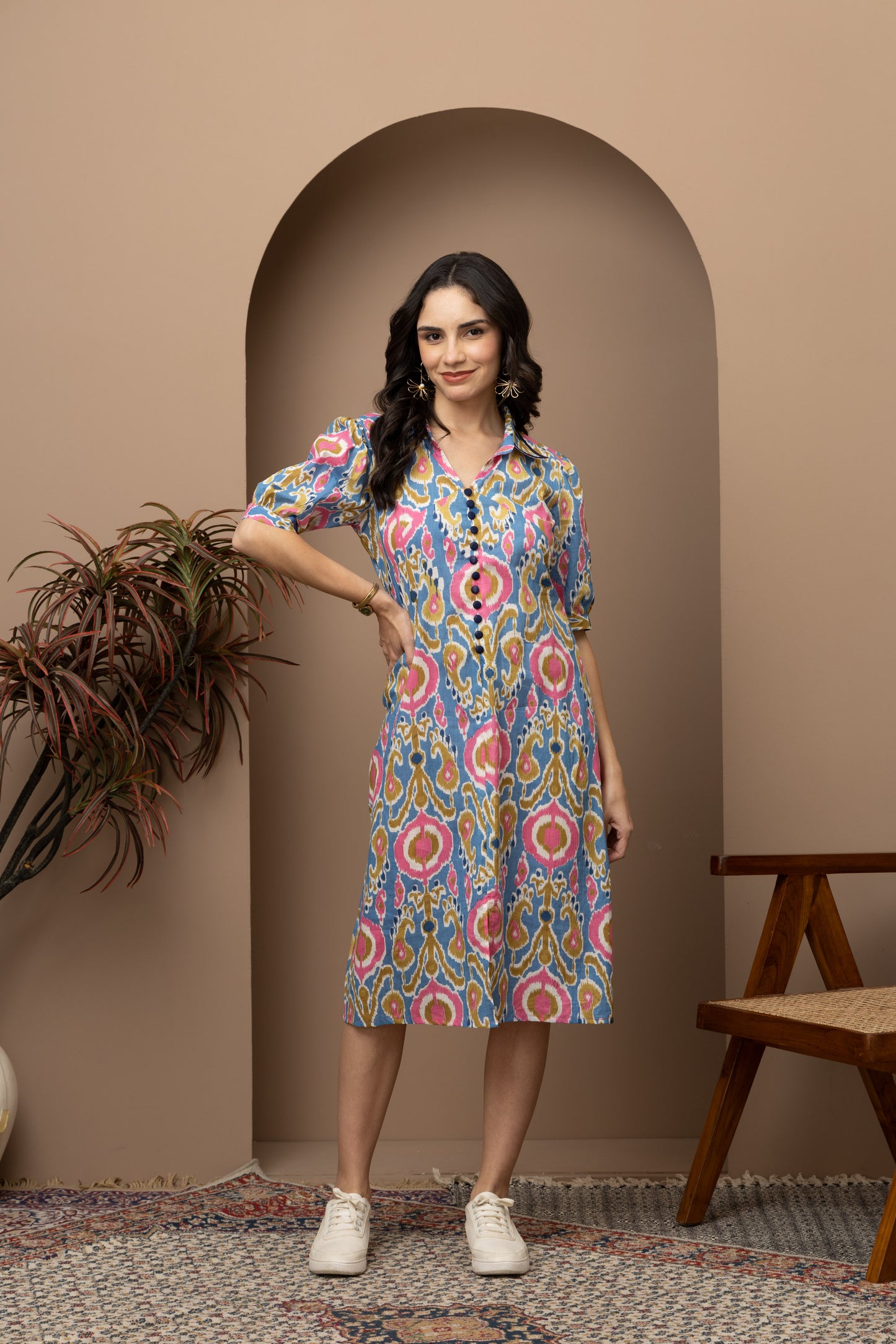 Tiya Ikkat Printed Midi Dress