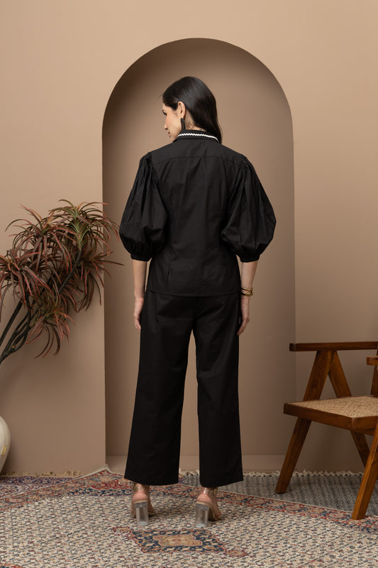 Zeeba Black Cotton Tie-Up Coord Set (Set of 2)