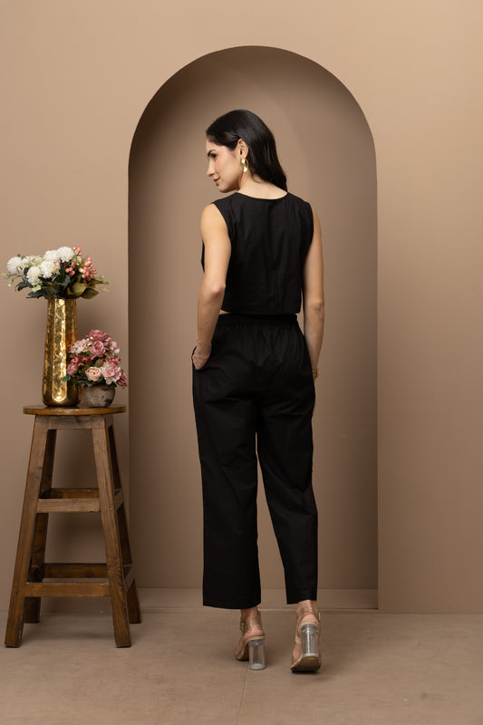 Black Crop Top with Pants Coord Set (Set of 2) Chic and Stylish Casual Wear for Effortless Fashion