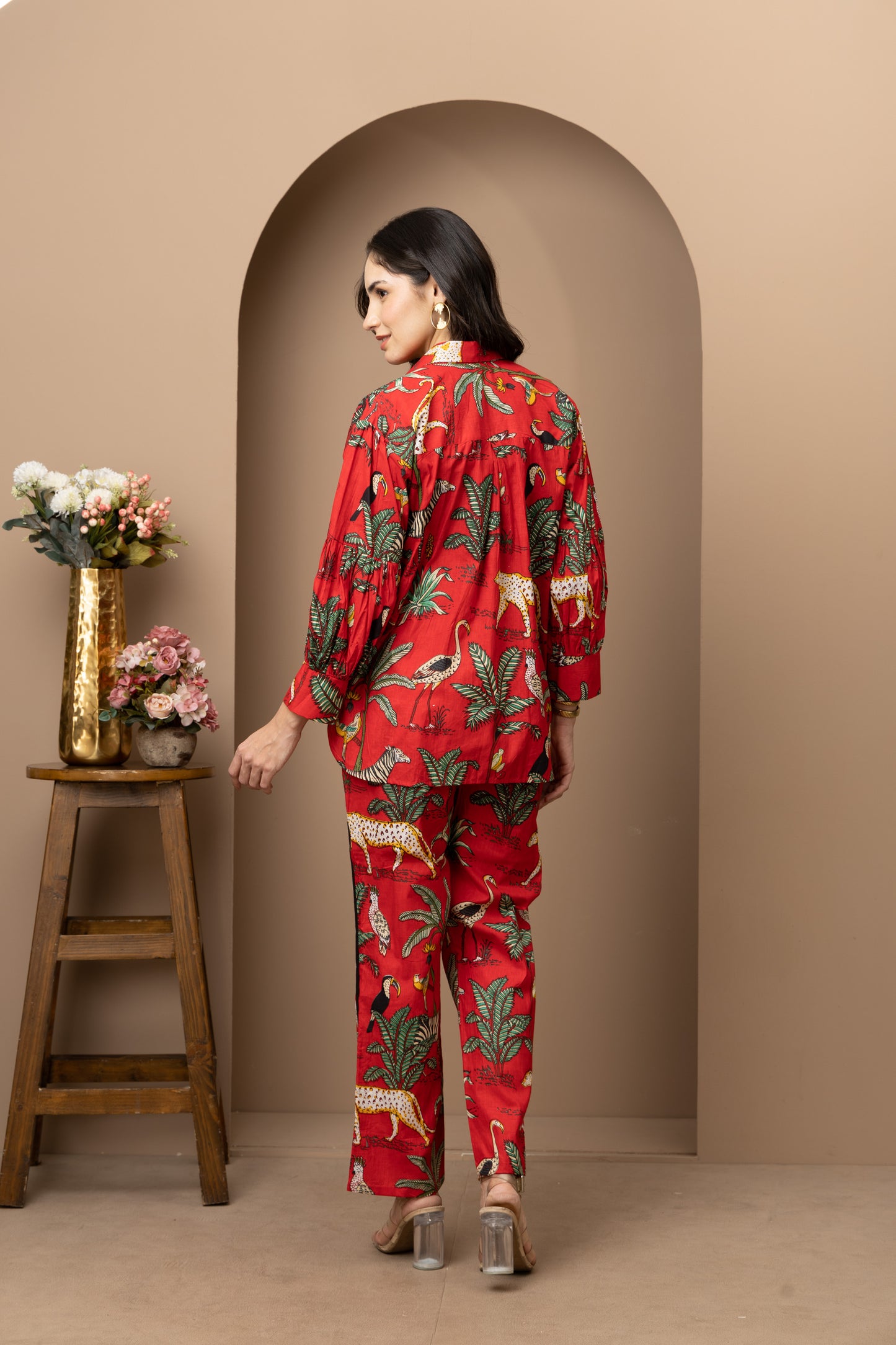 Red Jungle Printed Cotton Coord Set (Set of 2)  Bold & Stylish Casual Wear with Tropical Prints