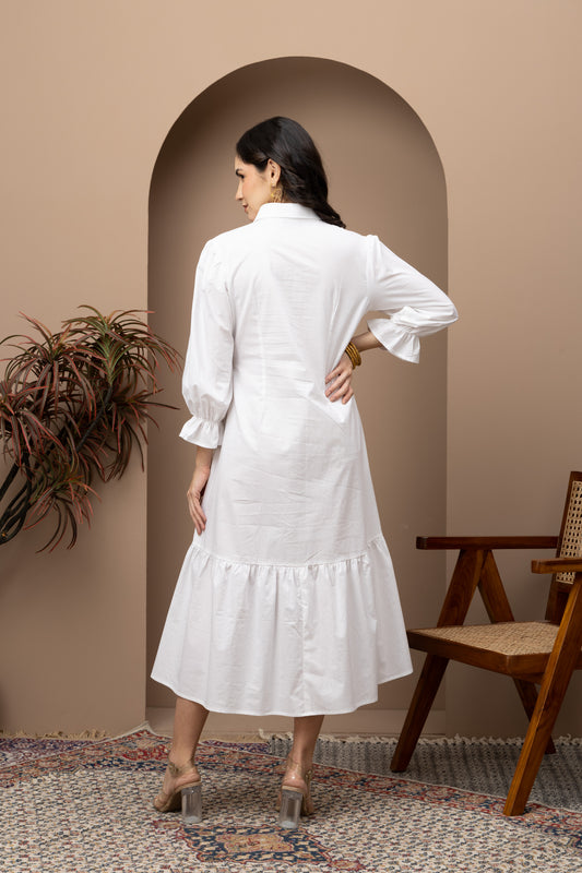 Evil Eye White Cotton Midi Dress