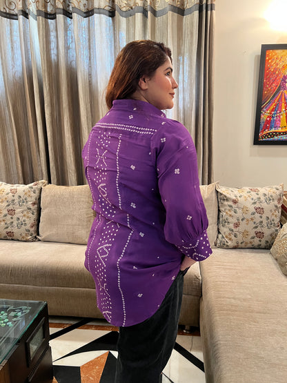 Purple Bandhej Bebo Shirt