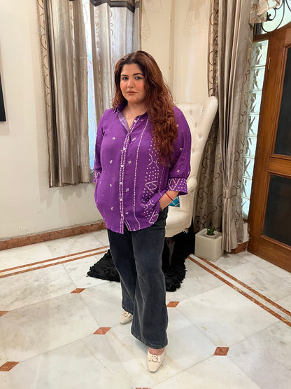 Purple Bandhej Bebo Shirt