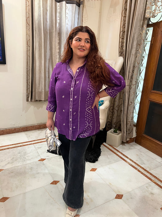 Purple Bandhej Bebo Shirt